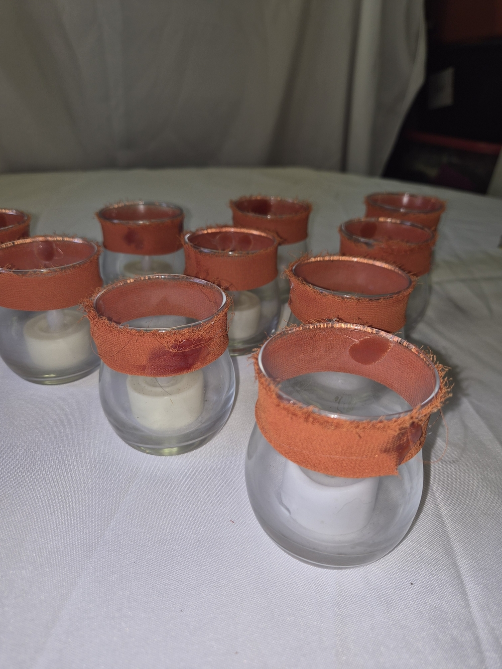 Orange Fabric-Trim Glass Votive Candle Holders - Set of 10